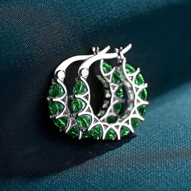 Lattice Emerald Hoop Earrings