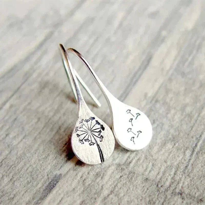 Sterling Silver Engraved Dandelion Drop Earrings