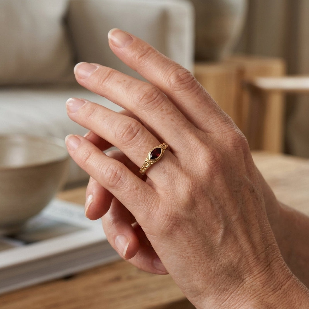 Oval-Cut Gemstone Filigree Gold Ring