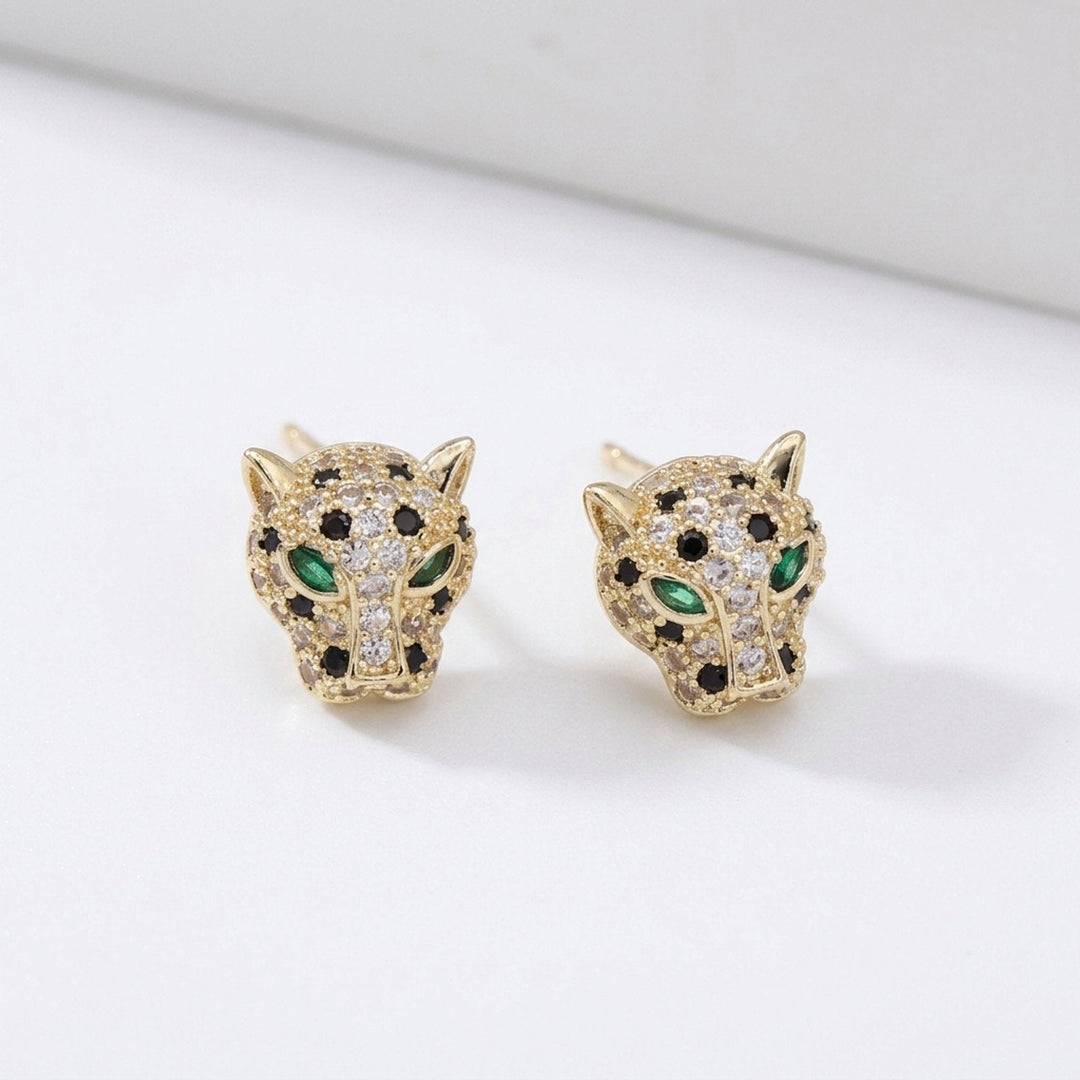 Rhinestone Leopard Head Stud Earrings