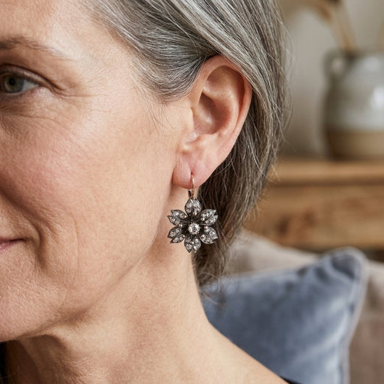 Pave Flower Drop Earrings