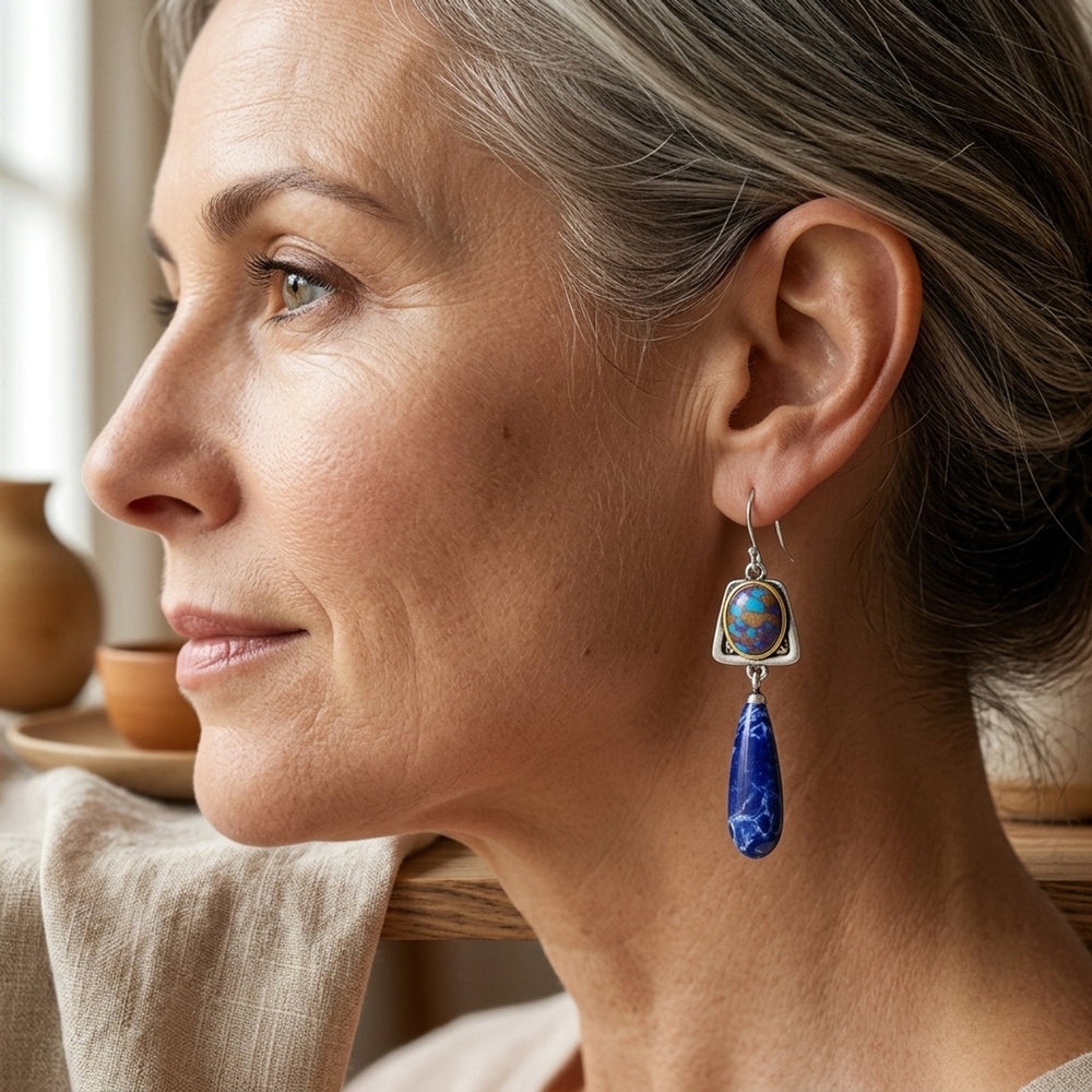 Sterling Silver Two-Tier Stone Drop Earrings