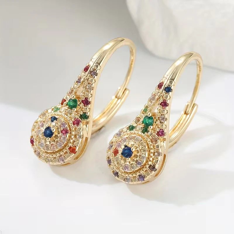 Multi-Gemstone Drop Hoop Earrings