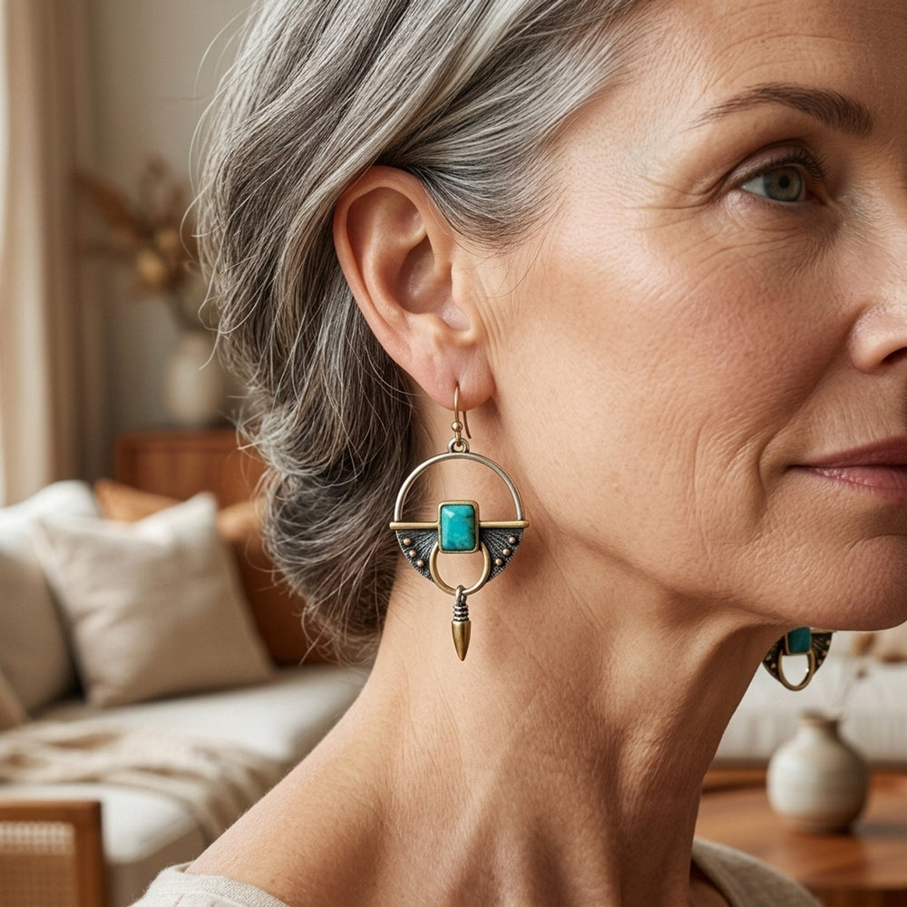 Geometric Turquoise Stone Drop Earrings