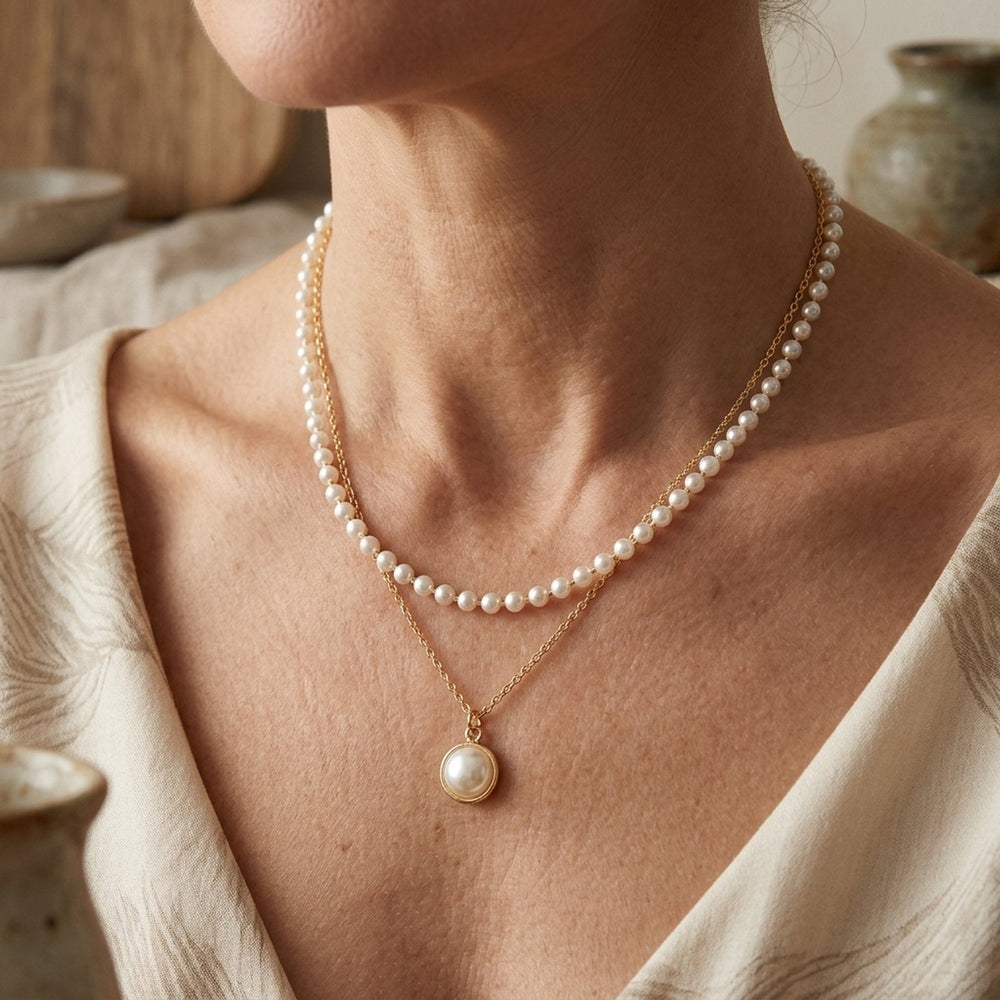 Layered Pearl Chain Pendant Necklace