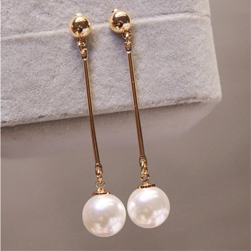 Gold-Plated Pearl Drop Dangle Earrings