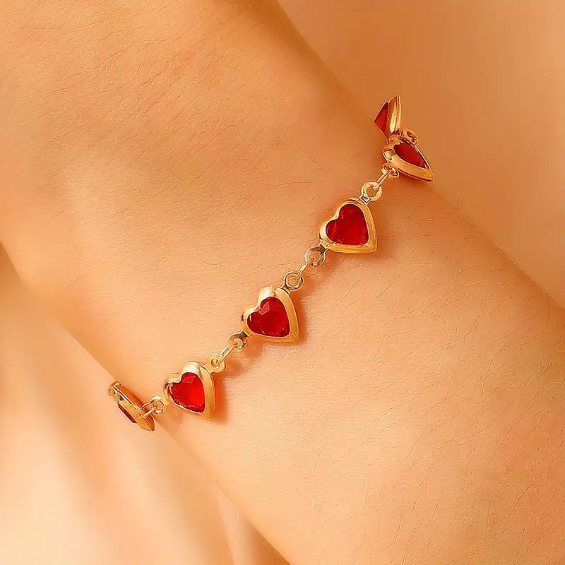 Gold-Plated Heart Charm Chain Bracelet