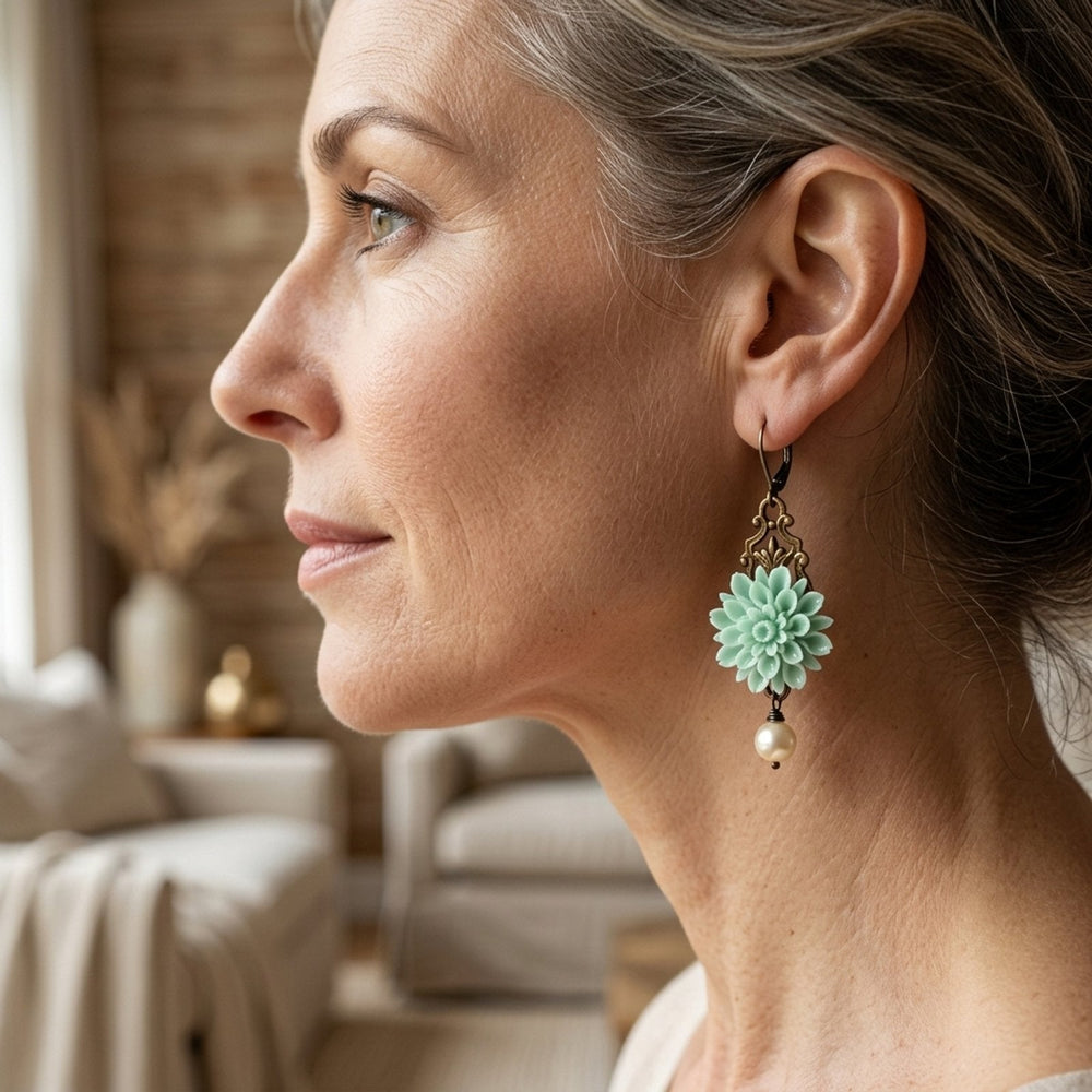 Resin Flower Pearl Drop Earrings