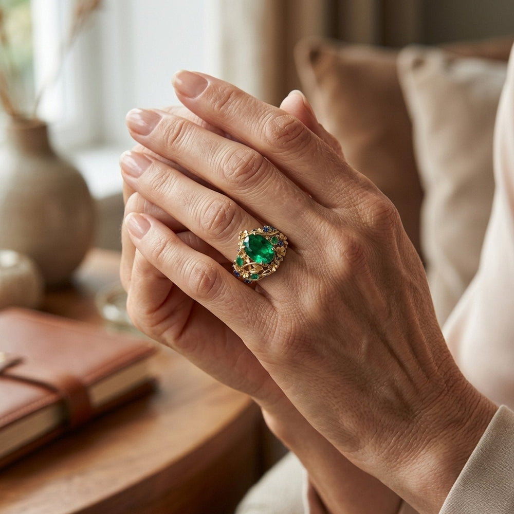 Multi-Stone Floral Gold Ring