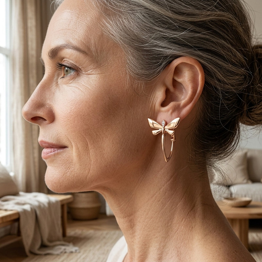 Polished Gold Dragonfly Hoop Earrings