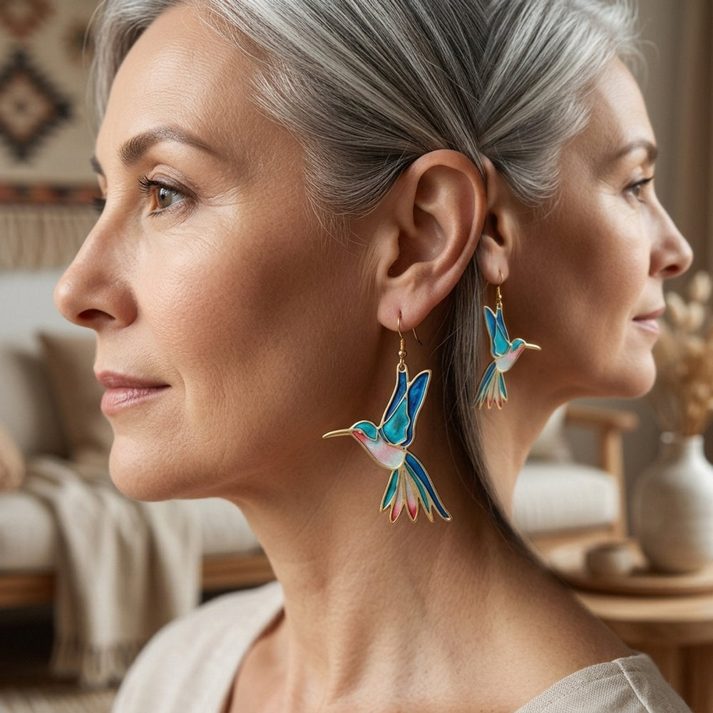 Enamel Hummingbird Drop Earrings