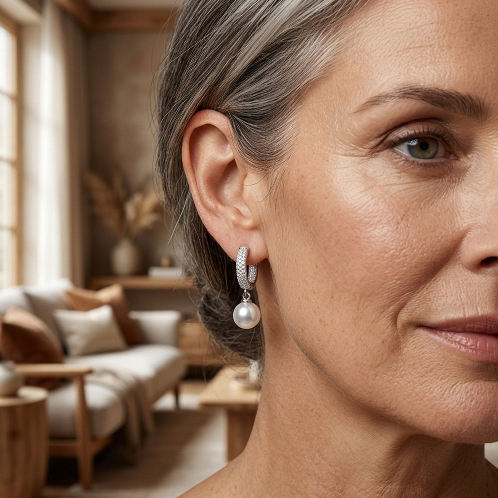 Pavé Hoop Earrings with Pearl Drops
