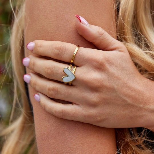 Adjustable Gold-Plated Mother-of-Pearl Heart Ring