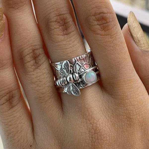 Sterling Silver Bee Opal Spinner Ring