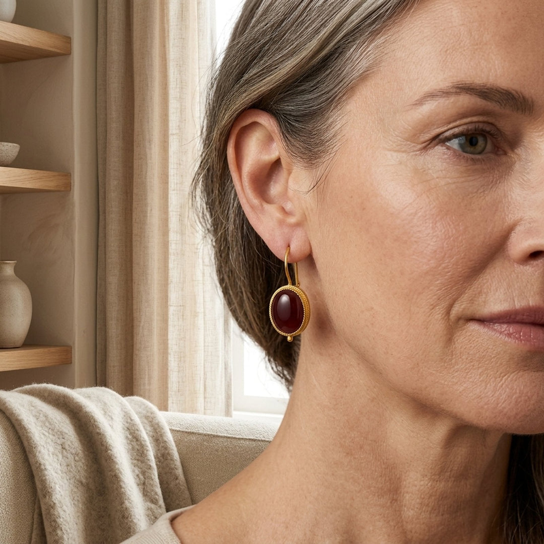 Gold Plated Oval Cabochon Drop Earrings