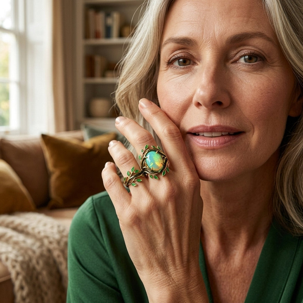 Natural Opal Botanical Branch Ring