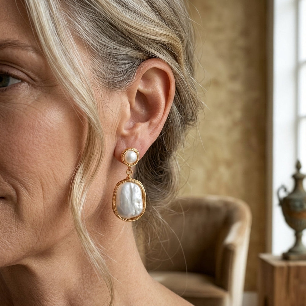 Wire-Wrapped Pearl Drop Earrings