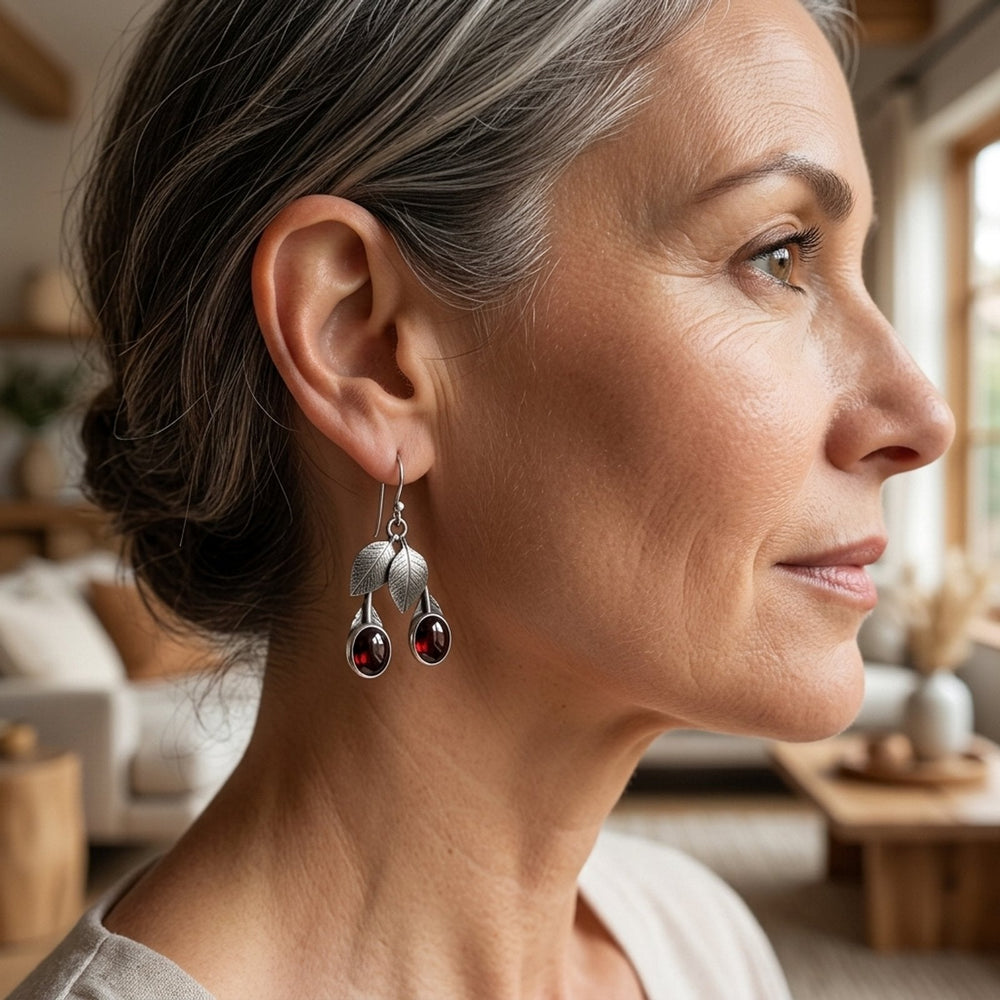 Leaf-Textured Sterling Silver Drop Earrings