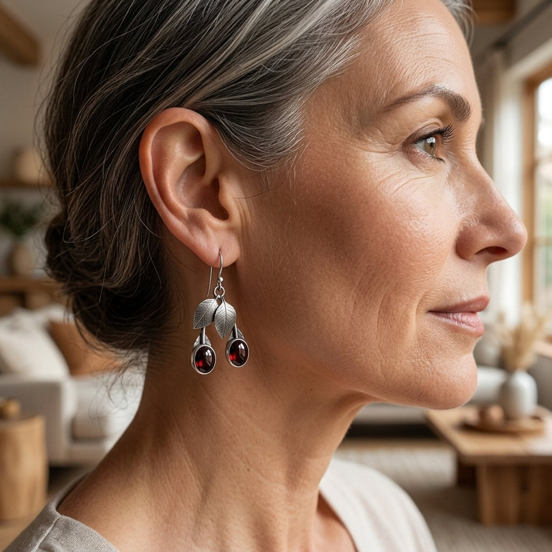Leaf-Textured Sterling Silver Drop Earrings