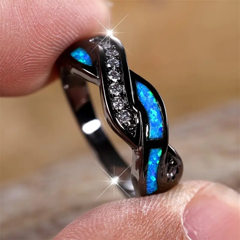 Sterling Silver Twisted Opal Inlay Ring