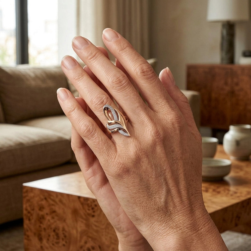 Pavé Diamond Gold Leaf Ring