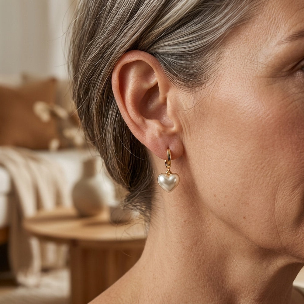 Gold-Plated Heart Pearl Hoop Earrings