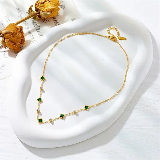 Gold-Plated Geometric Station Chain Necklace