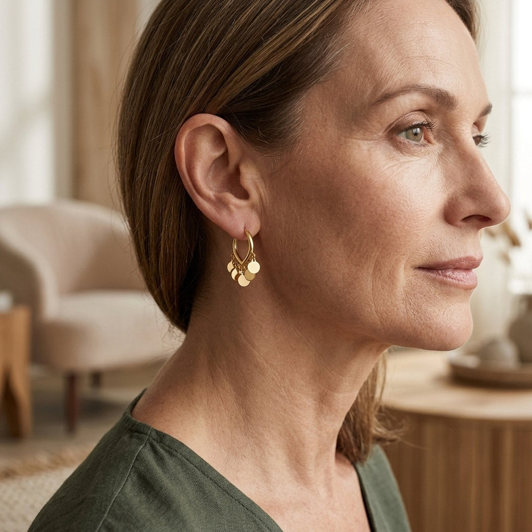 Gold-Plated Disc Charm Hoop Earrings
