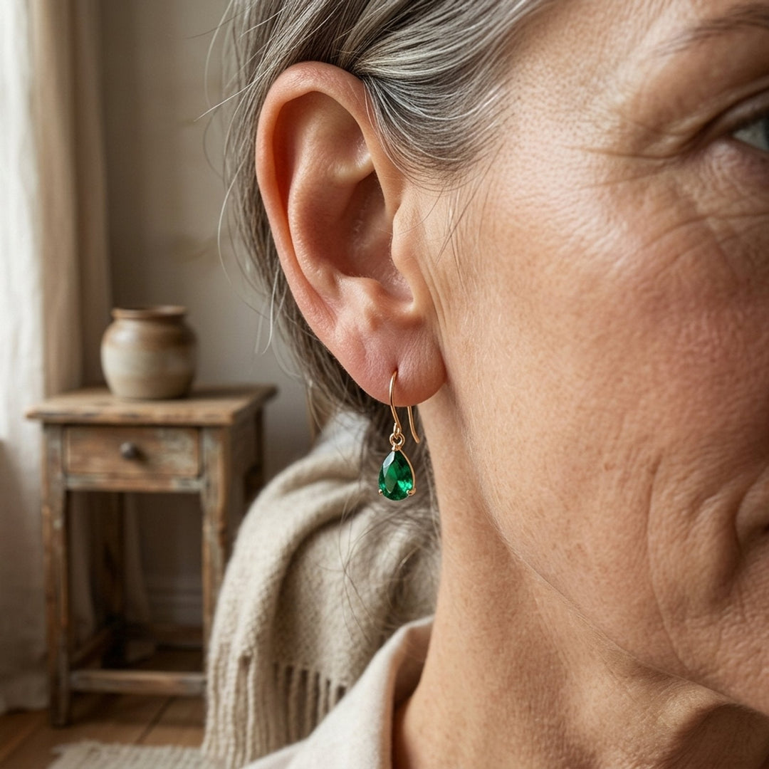 Gold Teardrop Stone Drop Earrings