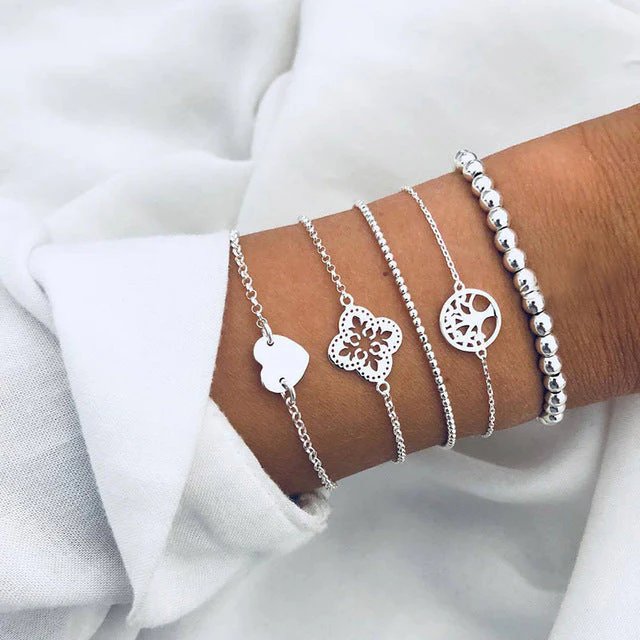 Multi-Chain Stone Beaded Bracelet Set