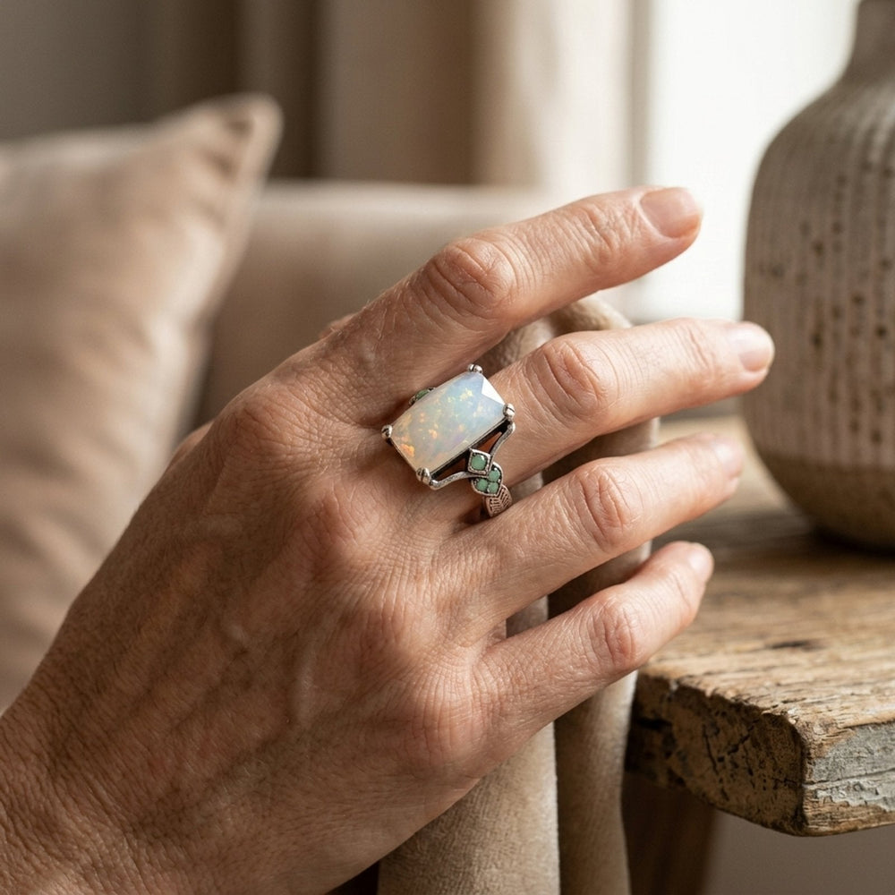 Vintage Prong-Set Opal Sterling Silver Ring
