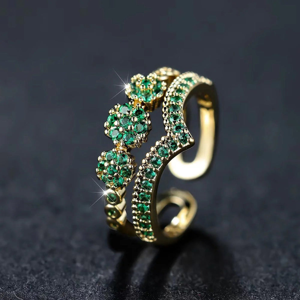 Pavé-Set Emerald Cluster Ring