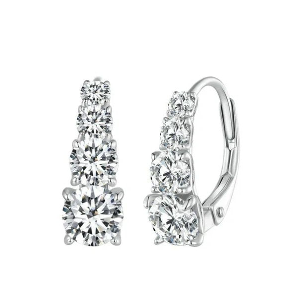 Lever-Back Four-Stone Sterling Silver Earrings
