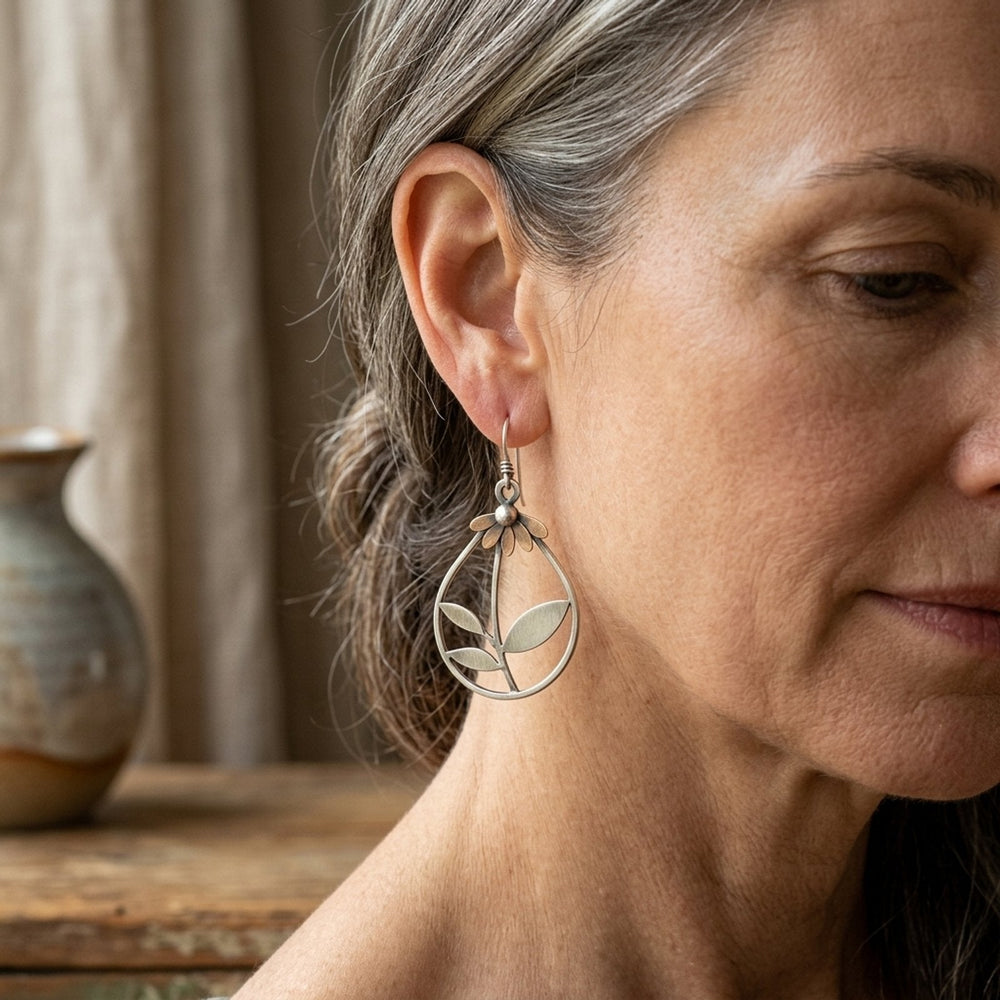 Sterling Silver Daisy Drop Earrings
