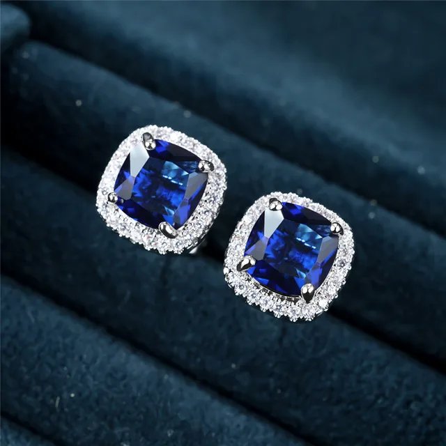 Halo Diamond Sterling Silver Stud Earrings