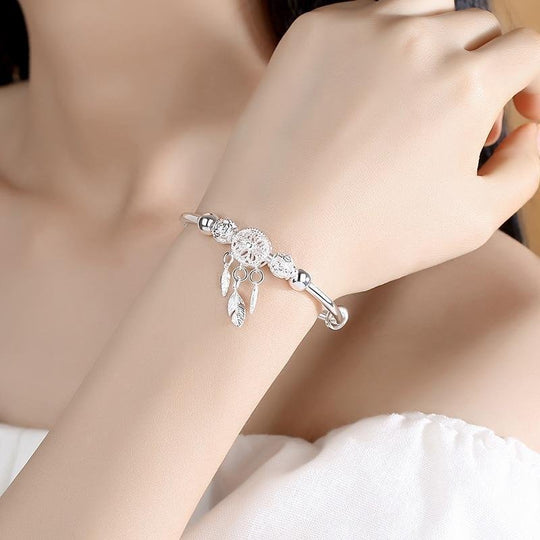 925 Sterling Silver Dreamcatcher Charm Adjustable Bracelet