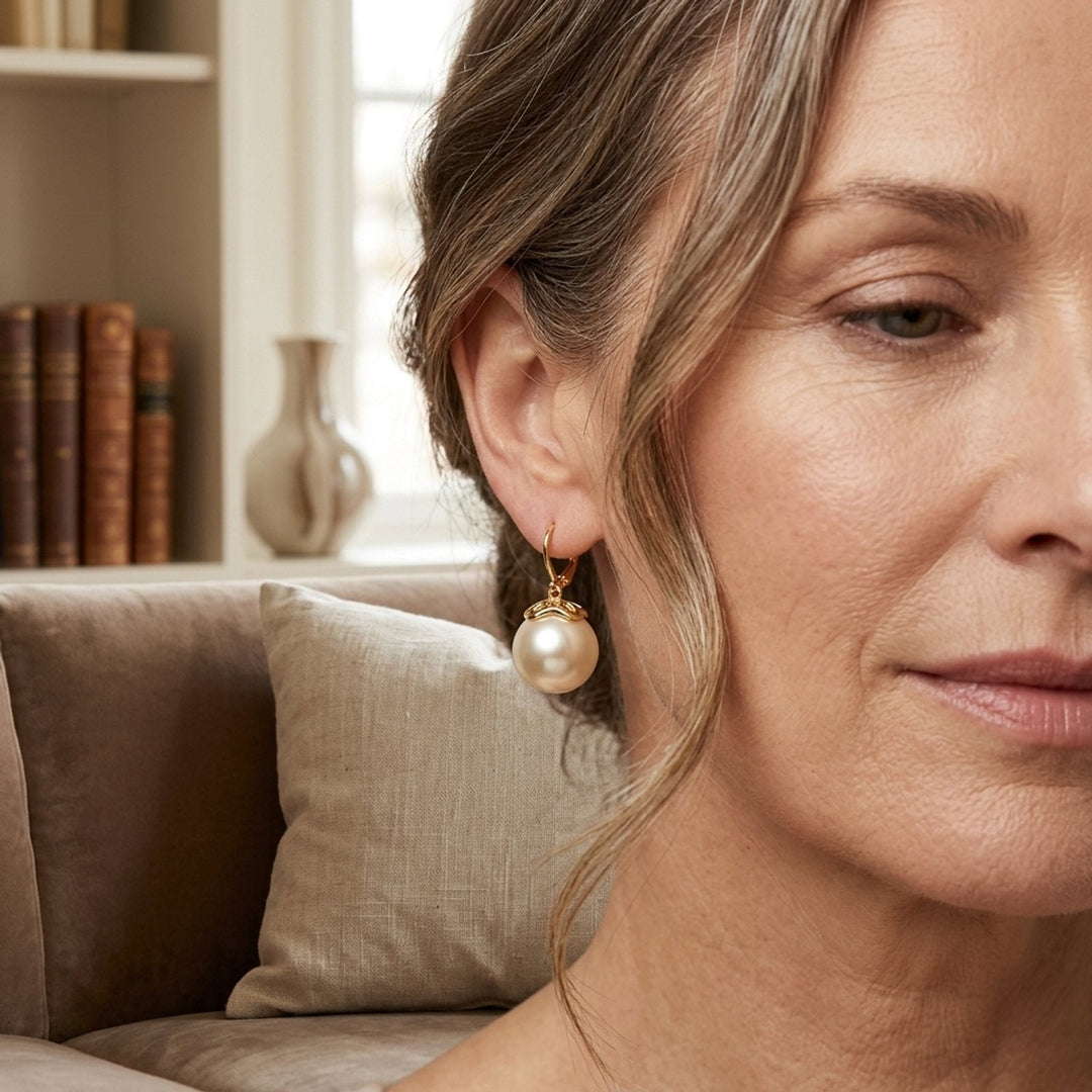 Lever-Back Gold-Plated Pearl Drop Earrings