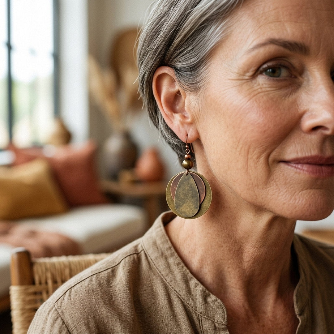 Layered Metal Disc Dangle Earrings