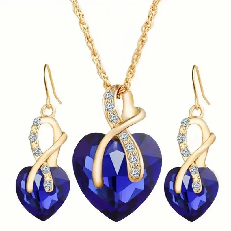 Gold-Plated Heart Pendant &amp; Drop Earring Set