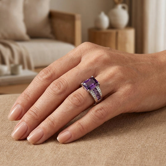 Sterling Silver Prong-Set Amethyst Ring