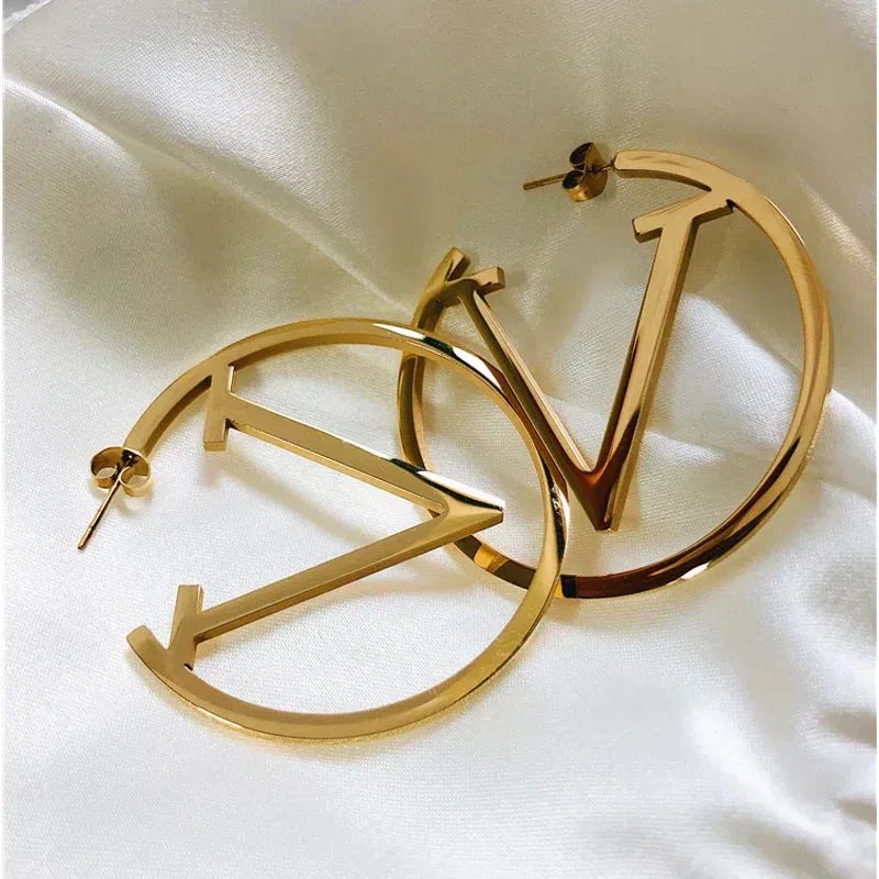 Polished Letter V Hoop Earrings
