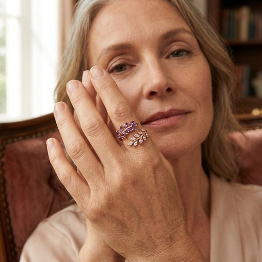 Open-Band Amethyst Leaf Ring