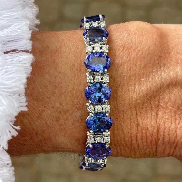 Oval &amp; Round Cut Tanzanite Bracelet + Sapphire Ring Set