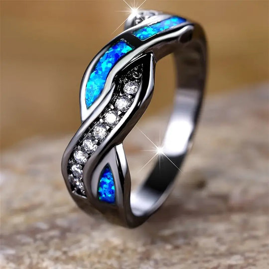 Sterling Silver Twisted Opal Inlay Ring