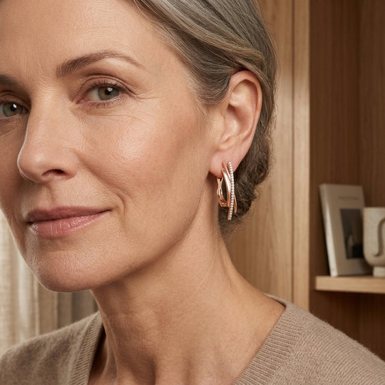 Diamond-Accented Gold Hoop Earrings