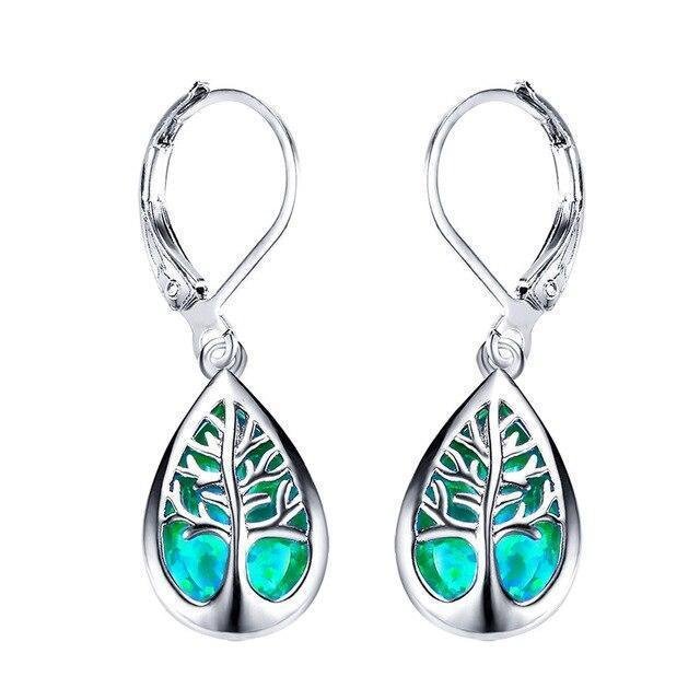 Teardrop Opal Tree-of-Life Sterling Silver Drop Earrings