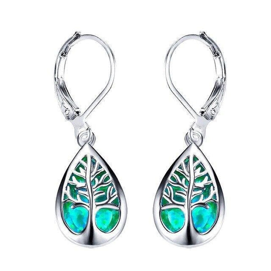 Teardrop Opal Tree-of-Life Sterling Silver Drop Earrings