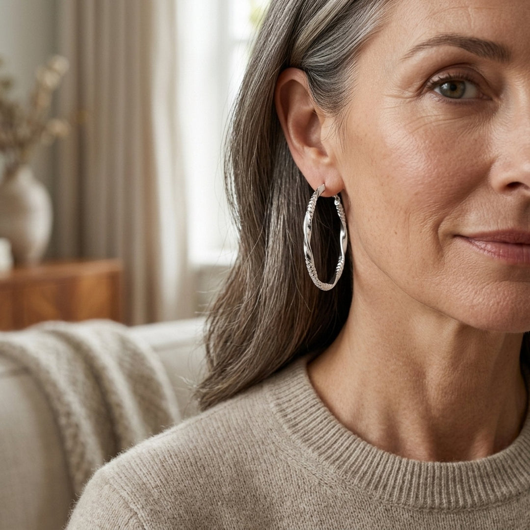 Twisted Silver-Plated Diamond-Cut Hoop Earrings