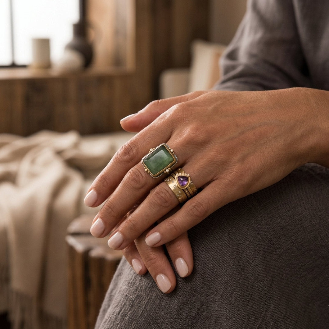 Square Natural Stone Ring