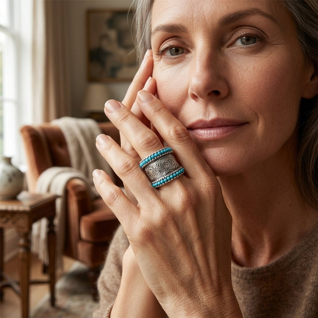 Sterling Silver Turquoise Engraved Ring